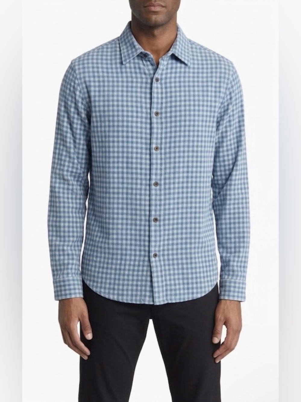Vince Italian Cotton Corduroy Button-Front Gingham Shirt | Coastal Blue